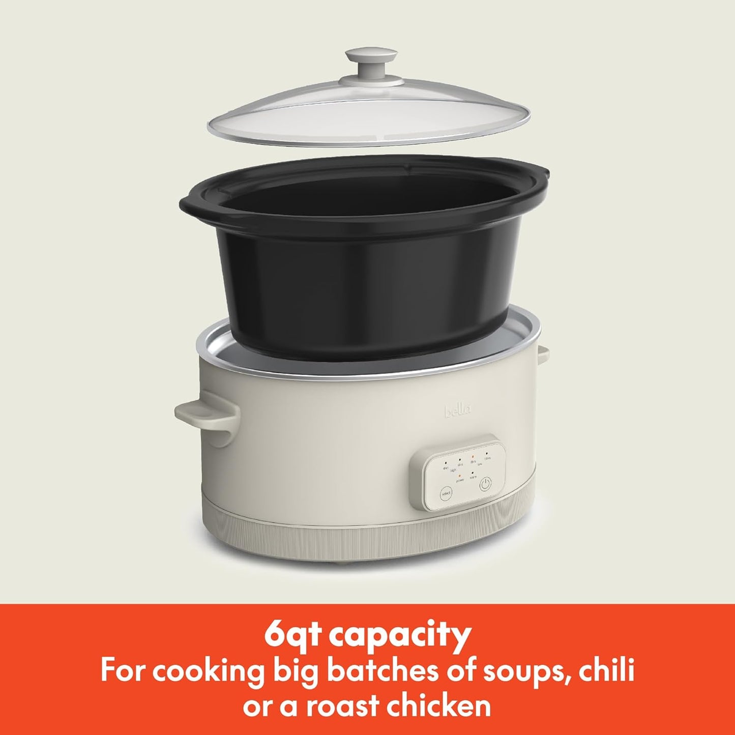 6.0 Qt Programmable Slow Cooker, Ceramic Nonstick Coating, Adjustable Temperature & Cooking Times, Dishwasher Safe Stoneware Pot & Tempered Glass Lid, Tangle Free Cord Wrap, Oatmilk
