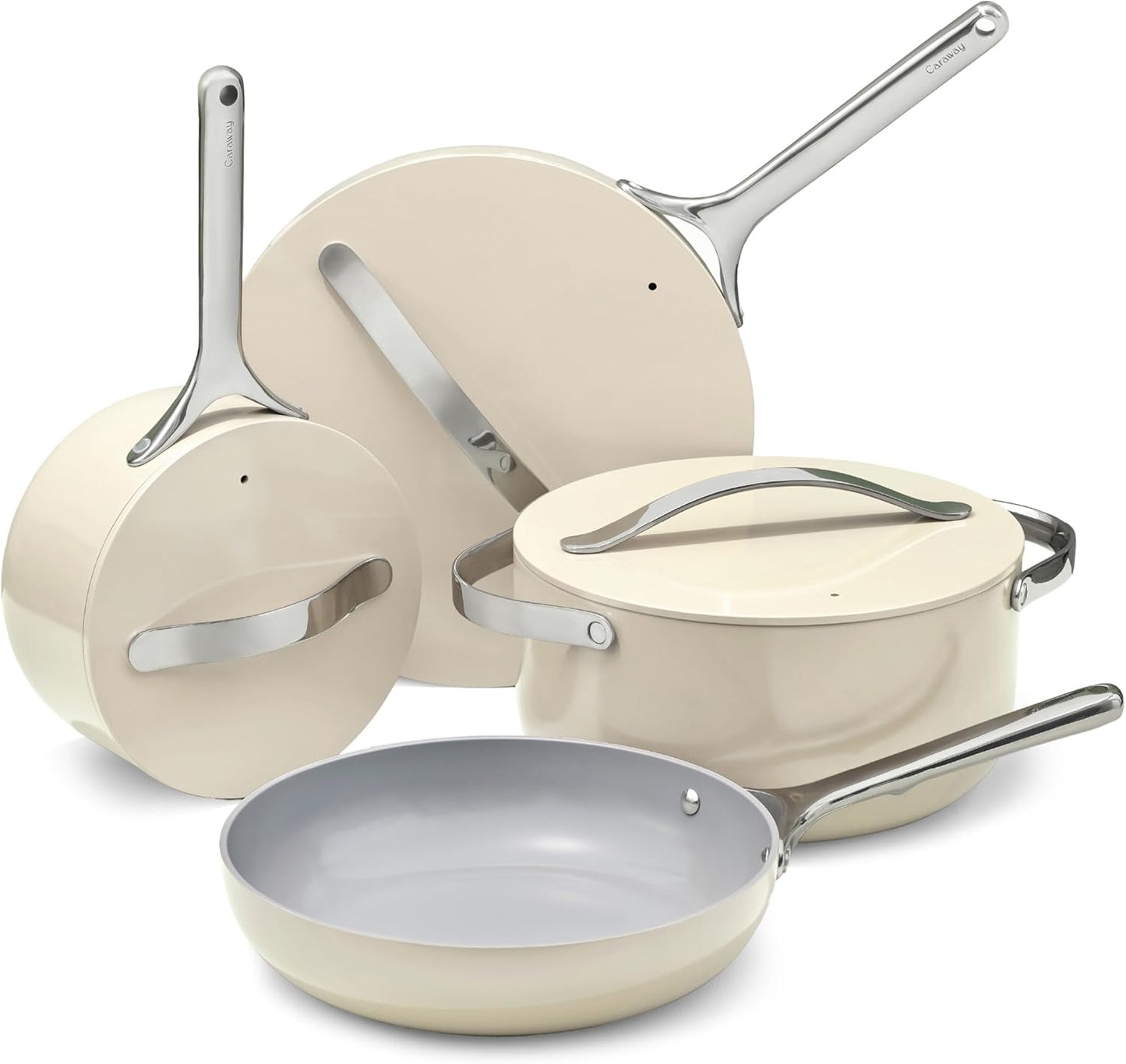 Nonstick Ceramic Cookware Set (12 Piece) Pots, Pans, Lids and Kitchen Storage - Non Toxic - Oven Safe & Compatible with All Stovetops - Cream