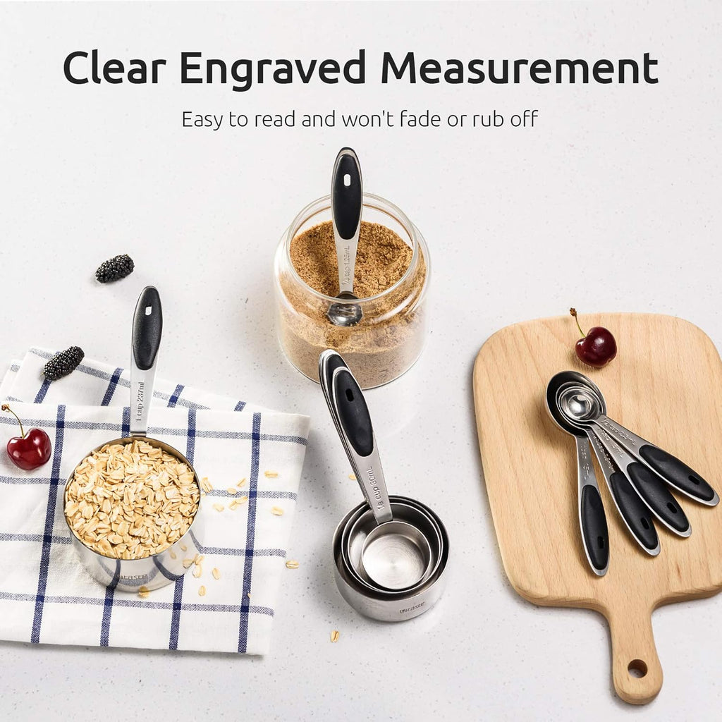 Measuring Cups :  18/8 Stainless Steel Measuring Cups and Spoons Set of 10 Piece, Upgraded Thickness Handle(Black)