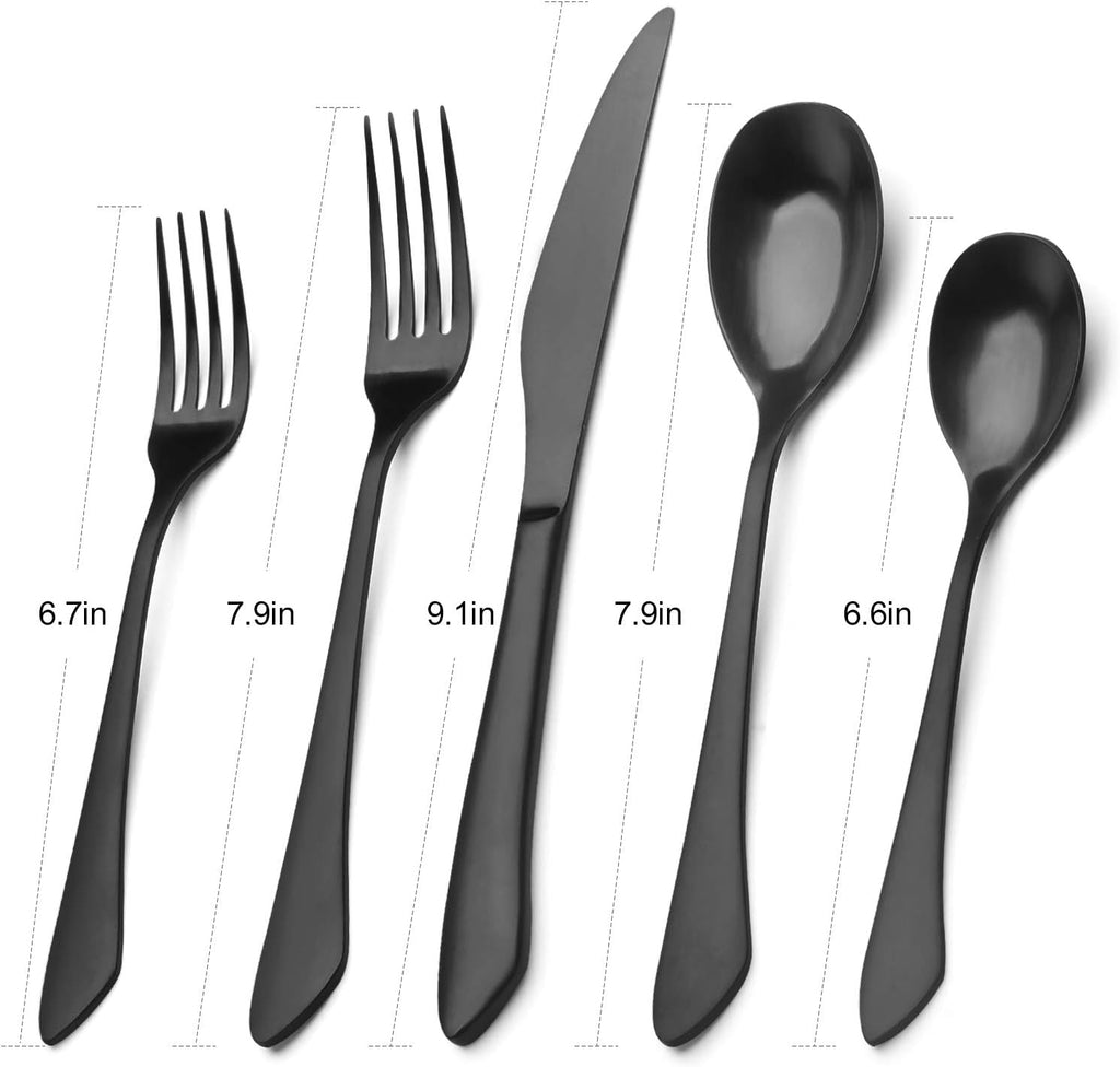 Stylish Matte Black Stainless Steel Flatware Set - 20-Piece Service for 4, Sleek Satin Finish, Dishwasher Safe Dining Essentials for Home & Restaurants