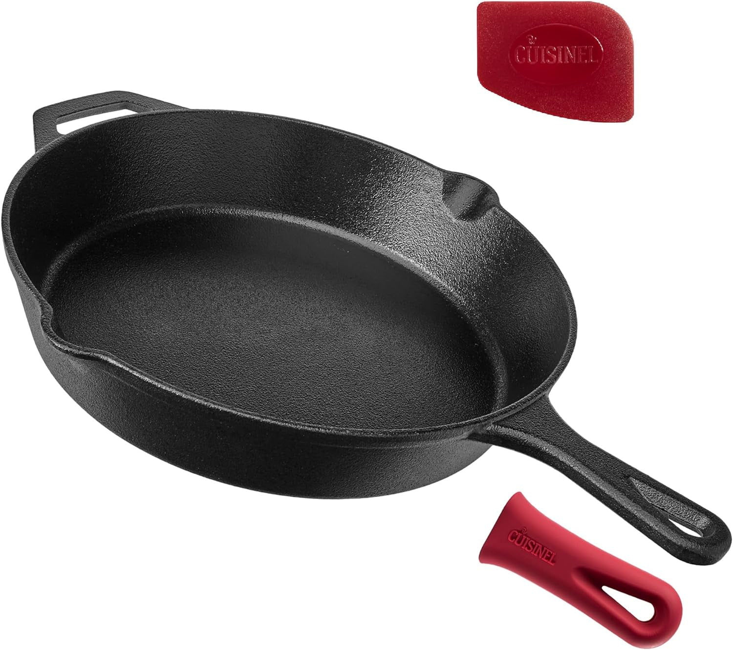 Cuisinel Pre-Seasoned Cast Iron Skillet Set with Lids - 8", 10", and 12" Covered Frying Pans with Silicone Handles, Lid Holders, and Cleaning Scraper for Versatile Indoor/Outdoor Cooking