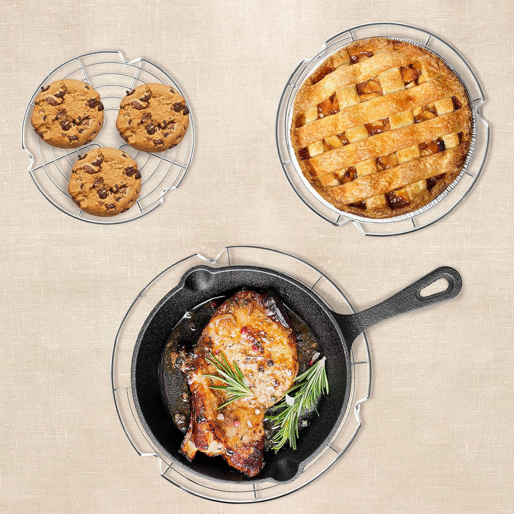 Versatile 3PC Stainless Steel Round Cooling Racks - Perfect for Cooking, Baking, Air Fryers & Canning - 7.5", 9", 10.5" Sizes