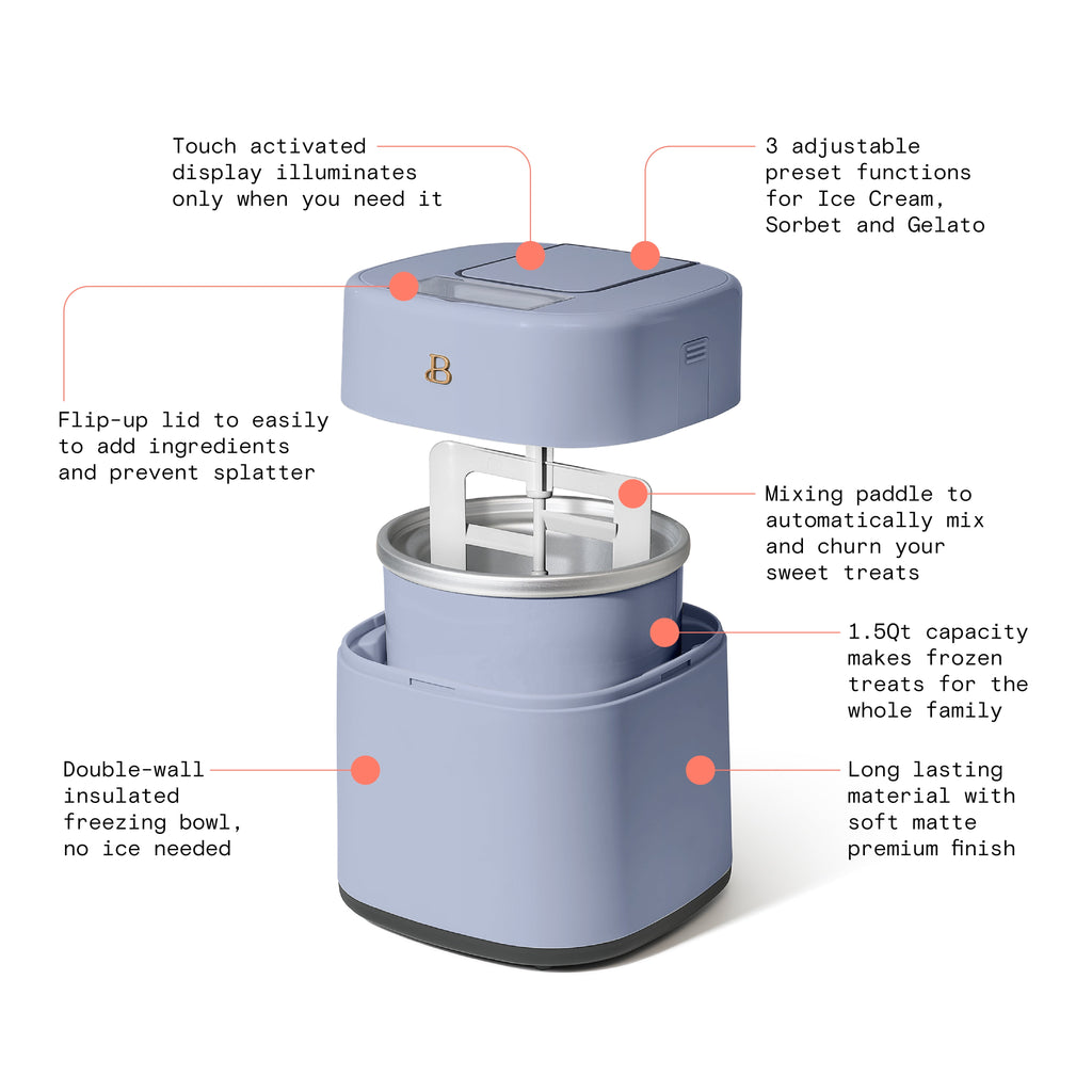 1.5 Qt Ice Cream Maker with Touch Activated Display, Cornflower Blue by Drew Barrymore