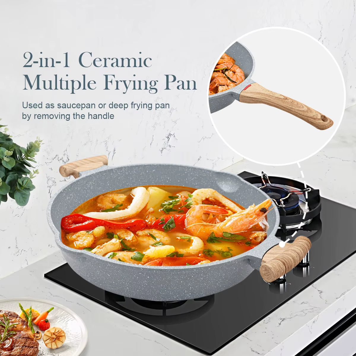 Customizable New Multi-Functional Fry Pans Cast Aluminum Saute Pan Large Size 32 Cm Nonstick Ceramic Frying Pan
