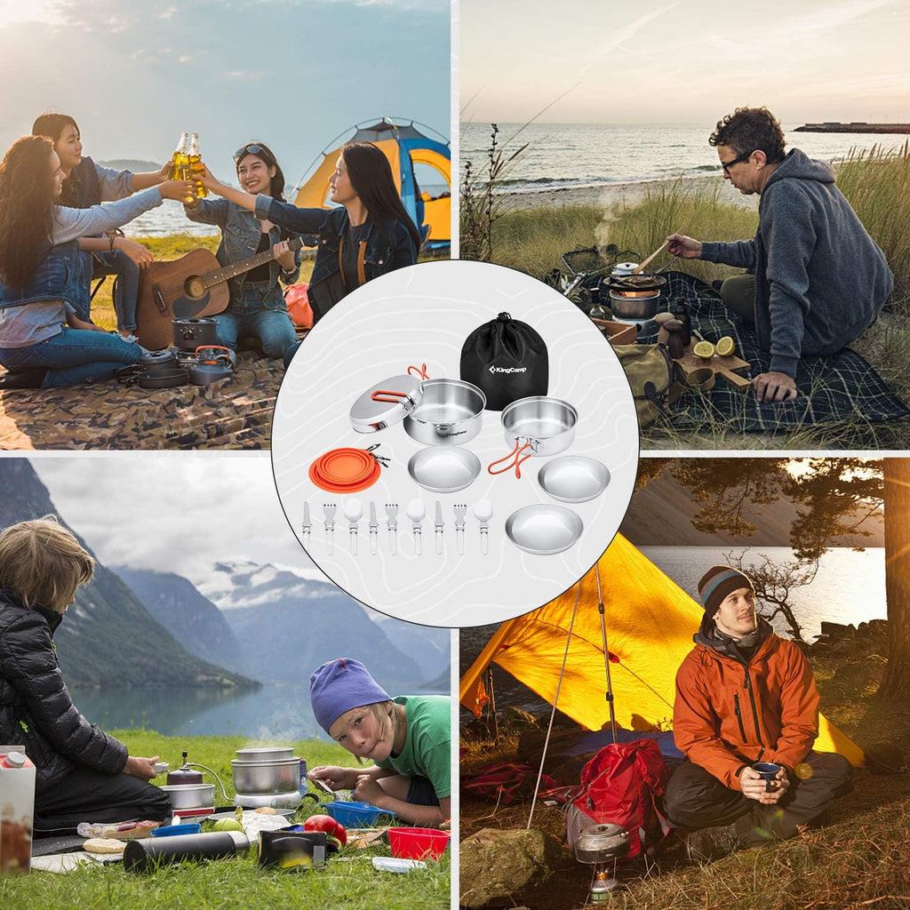 Ultimate 25-Piece Camping Cookware Mess Kit - Lightweight Backpacking Gear for 3-4 People with Folding Knife and Fork Set