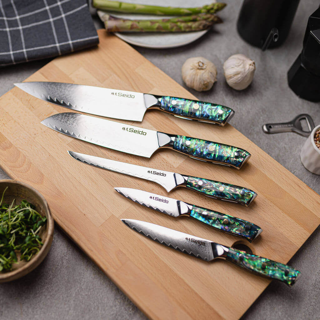 Awabi Damascus Chef Knife Set