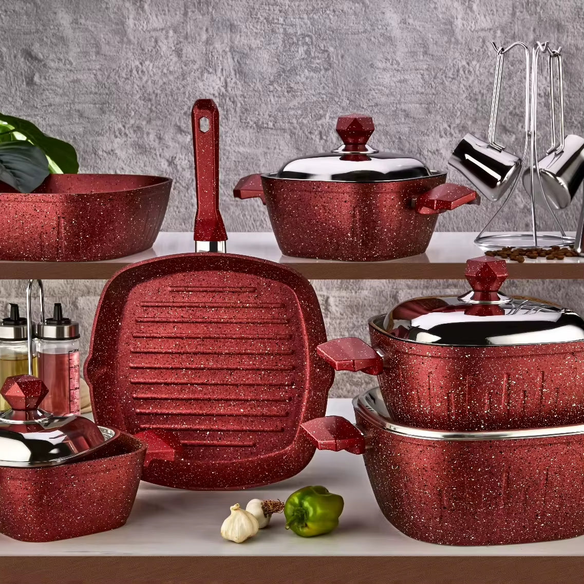 Best Seller Modern Design Cookware Set 4 Pots 1 Pan High Quality Iron Glass Silicone Metal Nonstick Pots Pans Gas Induction