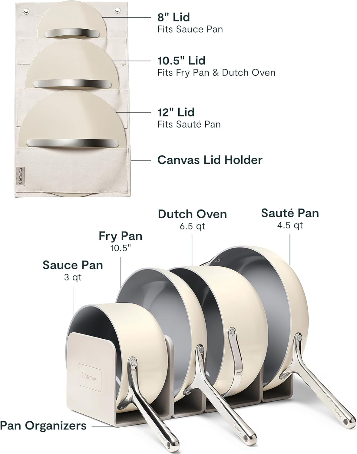 Nonstick Ceramic Cookware Set (12 Piece) Pots, Pans, Lids and Kitchen Storage - Non Toxic - Oven Safe & Compatible with All Stovetops - Cream