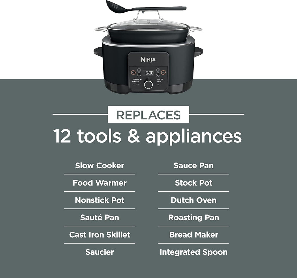 MC1010 Foodi Possiblecooker plus - Sous Vide & Proof 6-In-1 Multi-Cooker, with 8.5 Quarts, Slow Cooker, Dutch Oven & More, Glass Lid & Integrated Spoon, Nonstick, Oven Safe Pot to 500°F, Black