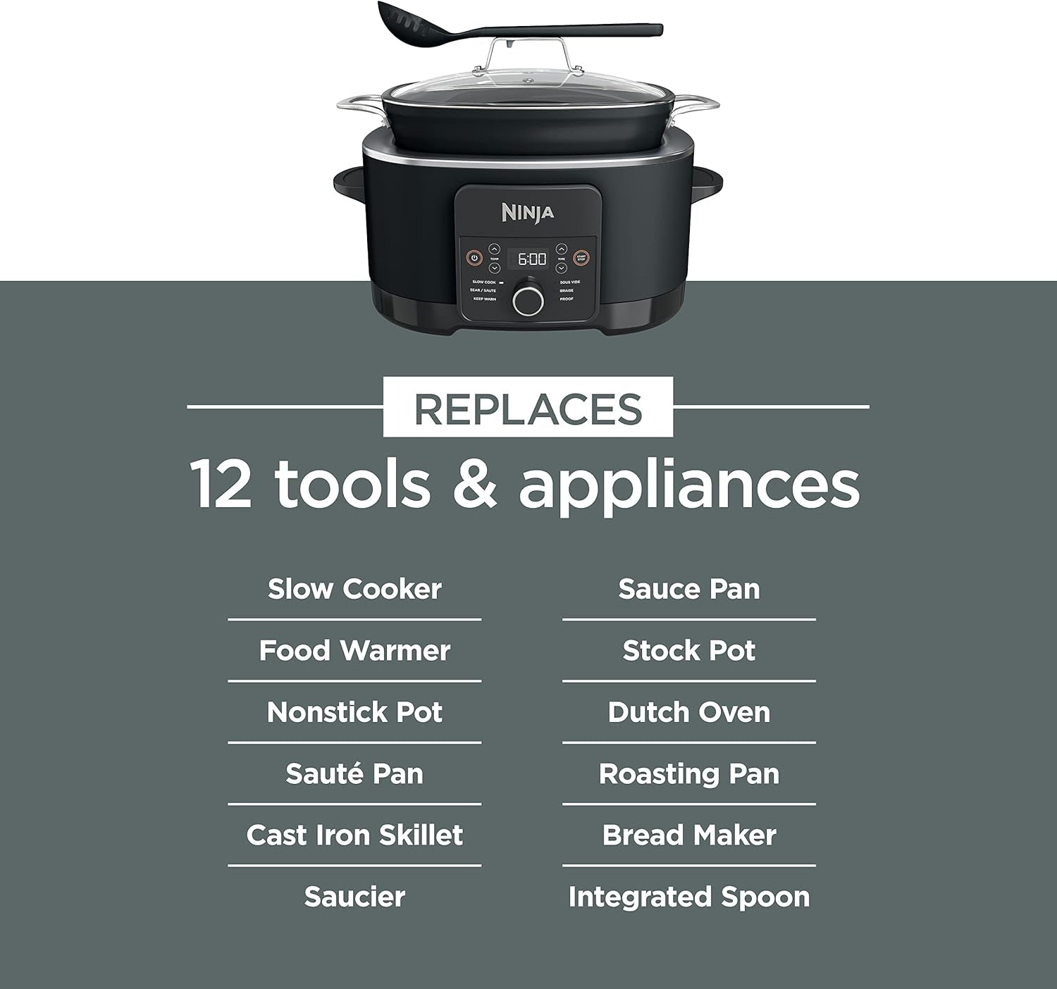 MC1010 Foodi Possiblecooker plus - Sous Vide & Proof 6-In-1 Multi-Cooker, with 8.5 Quarts, Slow Cooker, Dutch Oven & More, Glass Lid & Integrated Spoon, Nonstick, Oven Safe Pot to 500°F, Black