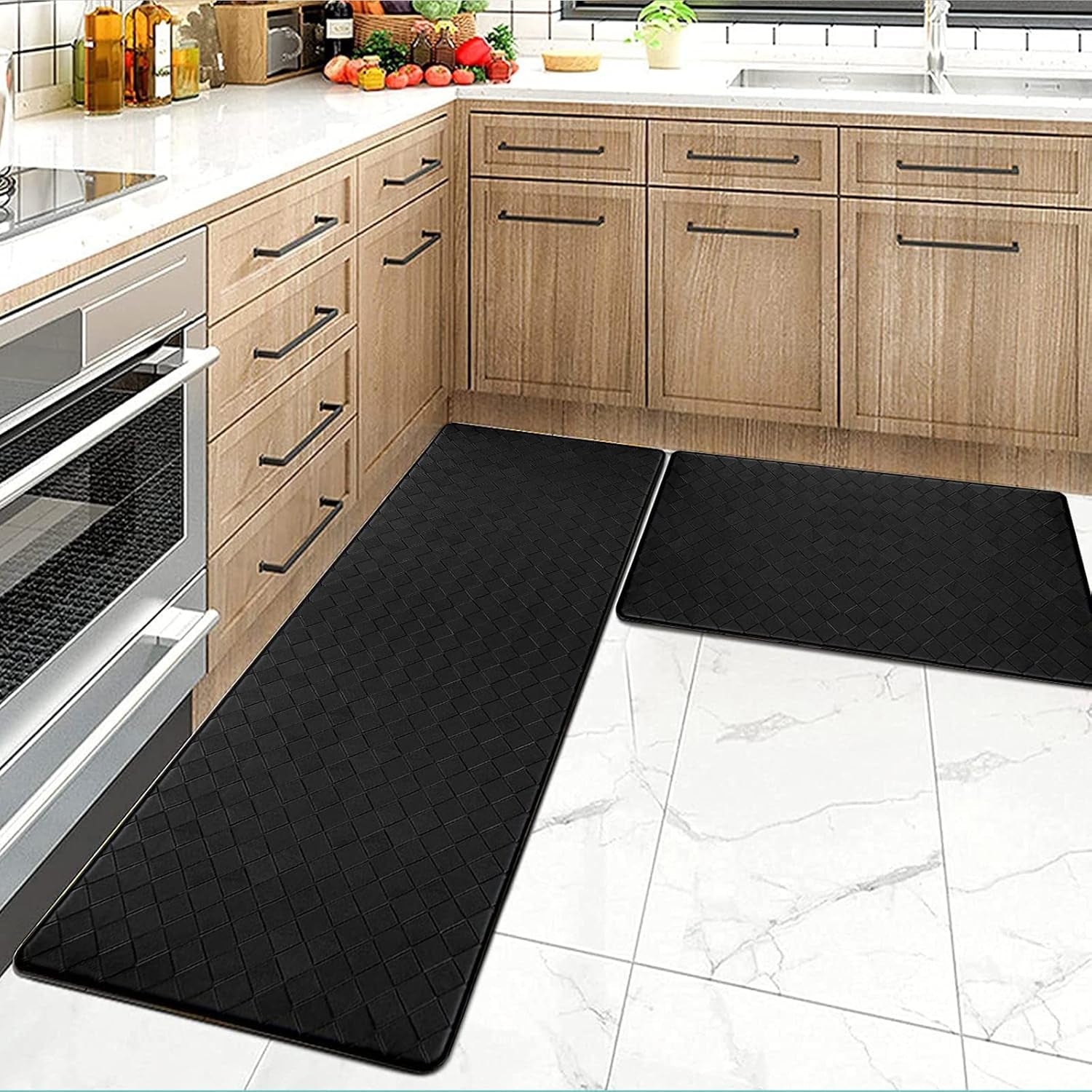 anti Fatigue Kitchen Mat Set of 2 Non Slip Kitchen Rug Runner Cushioned Kitchen Floor Mats 17"X47"+17"X30" Comfort Standing Mat Waterproof Kitchen Carpet
