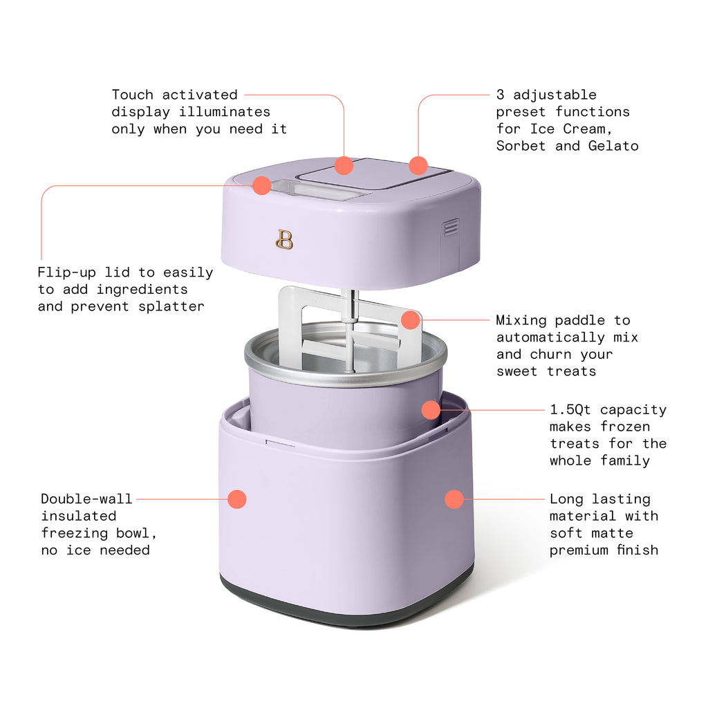 1.5 Qt Ice Cream Maker with Touch Activated Display, Lavender by Drew Barrymore