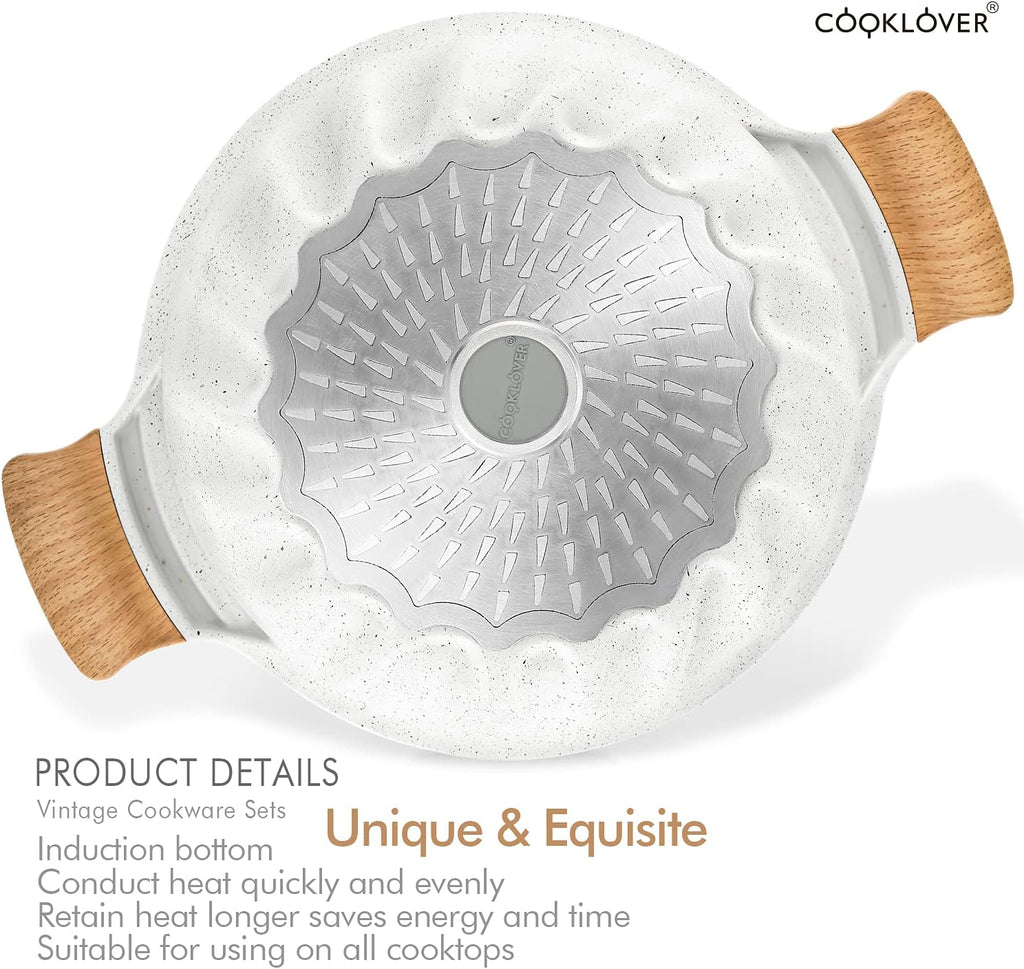 Nonstick Induction Cookware Set - 100% PFOA Free Pots and Pans with Cooking Utensil Pack, 13 Pieces - White