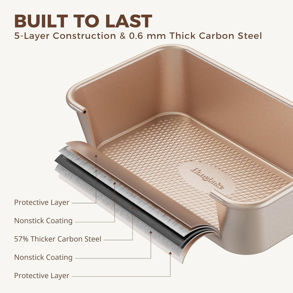 9-Piece Baking Pans Set Nonstick, Stackable Non Toxic Bakeware Sets with Diamond Texture, Oven Pan Set for Cooking, Includes Cookie Sheet with Rack, Cake Pan, Roasting Pan, Muffin Tin, Gold