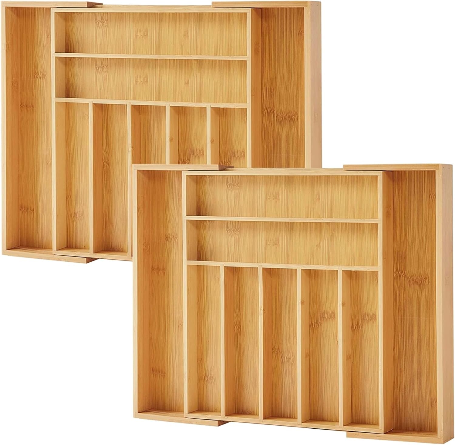 Maximize Your Space with the Purawood Expandable Bamboo Drawer Organizer - Elegant Natural Finish with Adjustable 7-9 Slots for Utensils and More