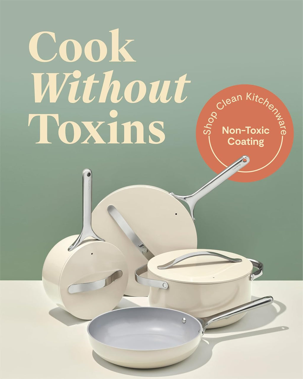 Nonstick Ceramic Cookware Set (12 Piece) Pots, Pans, Lids and Kitchen Storage - Non Toxic - Oven Safe & Compatible with All Stovetops - Cream