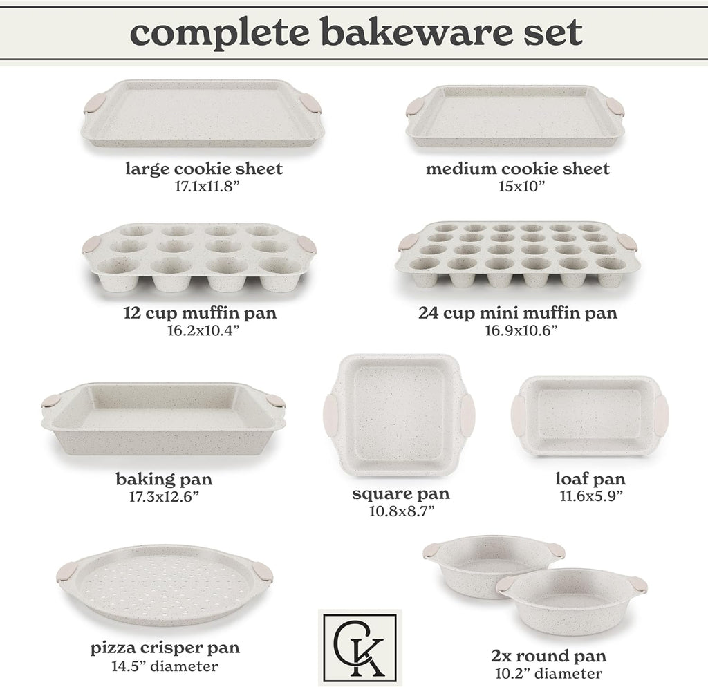 Nonstick Stackable Bakeware Set - Heavy Duty, Durable, Easy Release Baking Set, Cream, 10 Pcs
