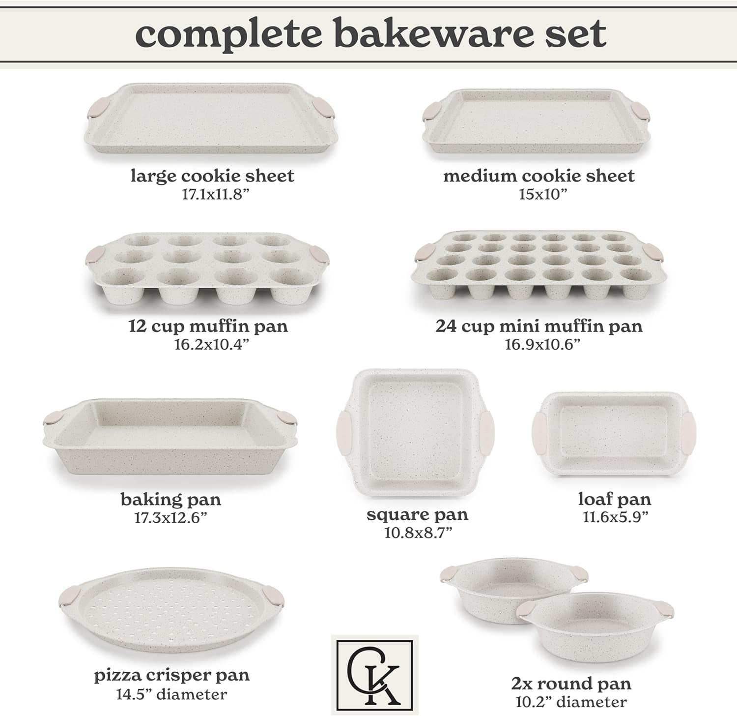 Nonstick Stackable Bakeware Set - Heavy Duty, Durable, Easy Release Baking Set, Cream, 10 Pcs