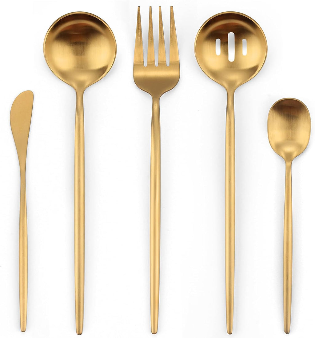 Elevate Your Cooking Experience with Our Luxe 5-Piece Matte Gold Stainless Steel Kitchen Utensil Set