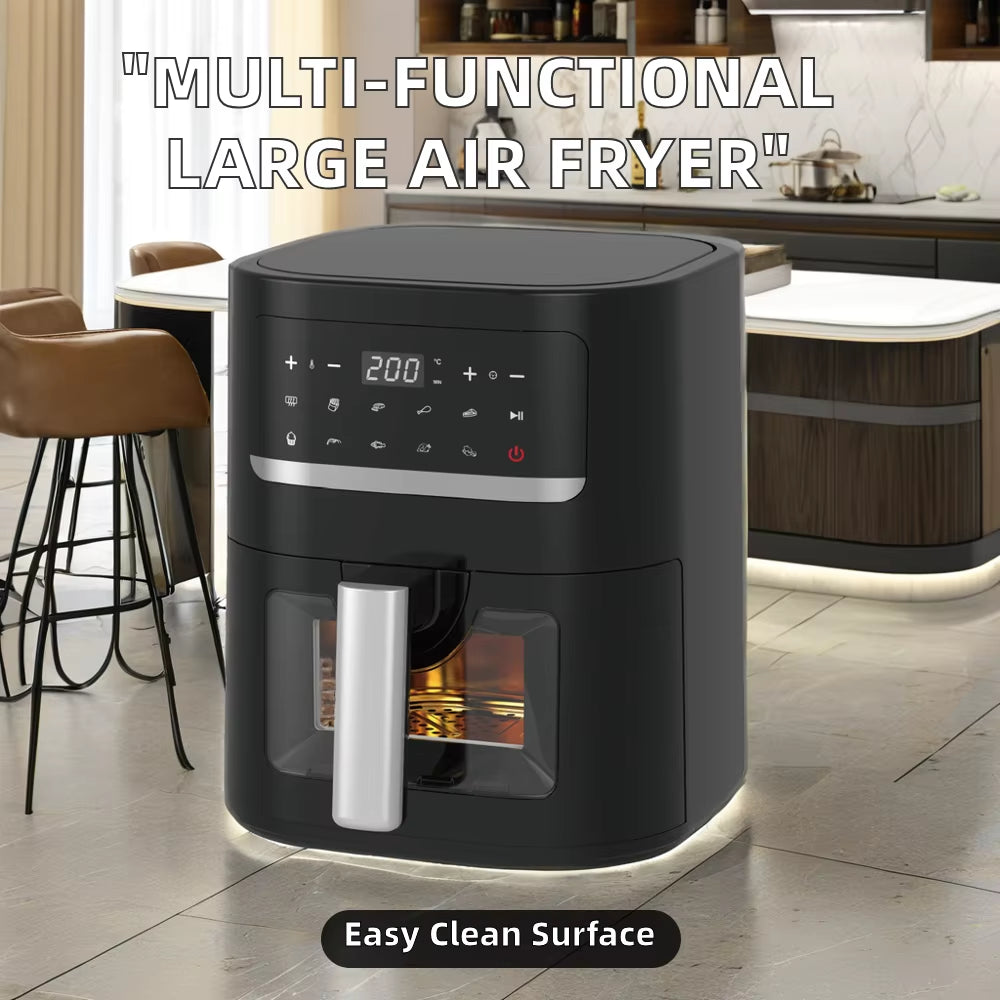 Wholesale Brand New Stainless Steel Visual Air Fryer Large Capacity Automatic Electric Household Multi-Functional Baking 1 Year