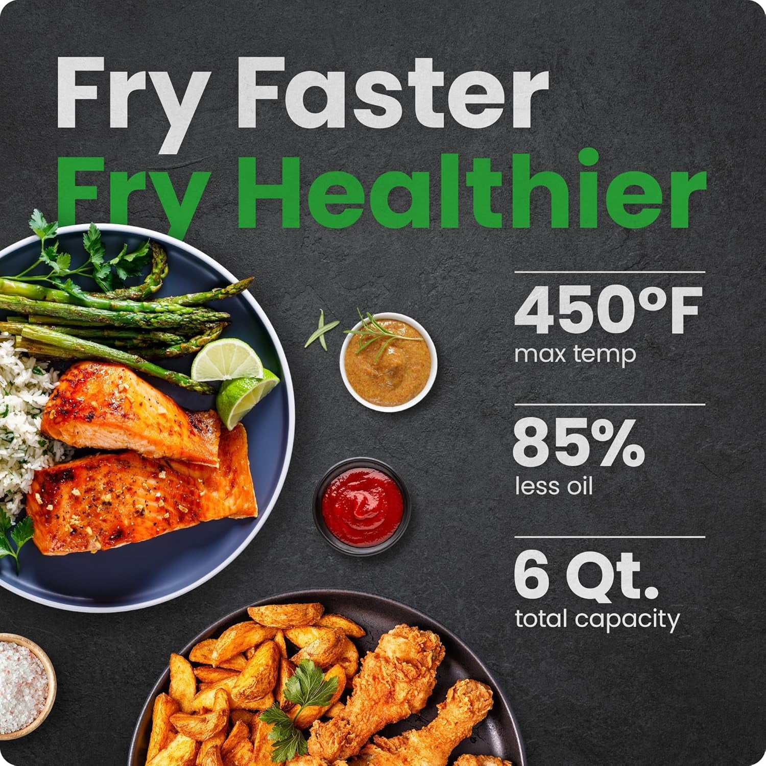 6 Quart Dual Basket Air Fryer Oven with Easy View Windows, Sync Finish, Hi-Fry, Auto Shutoff, 2 Independent 3Qt Nonstick Dishwasher Safe Frying Baskets, Digital Double Air Fryer - Black