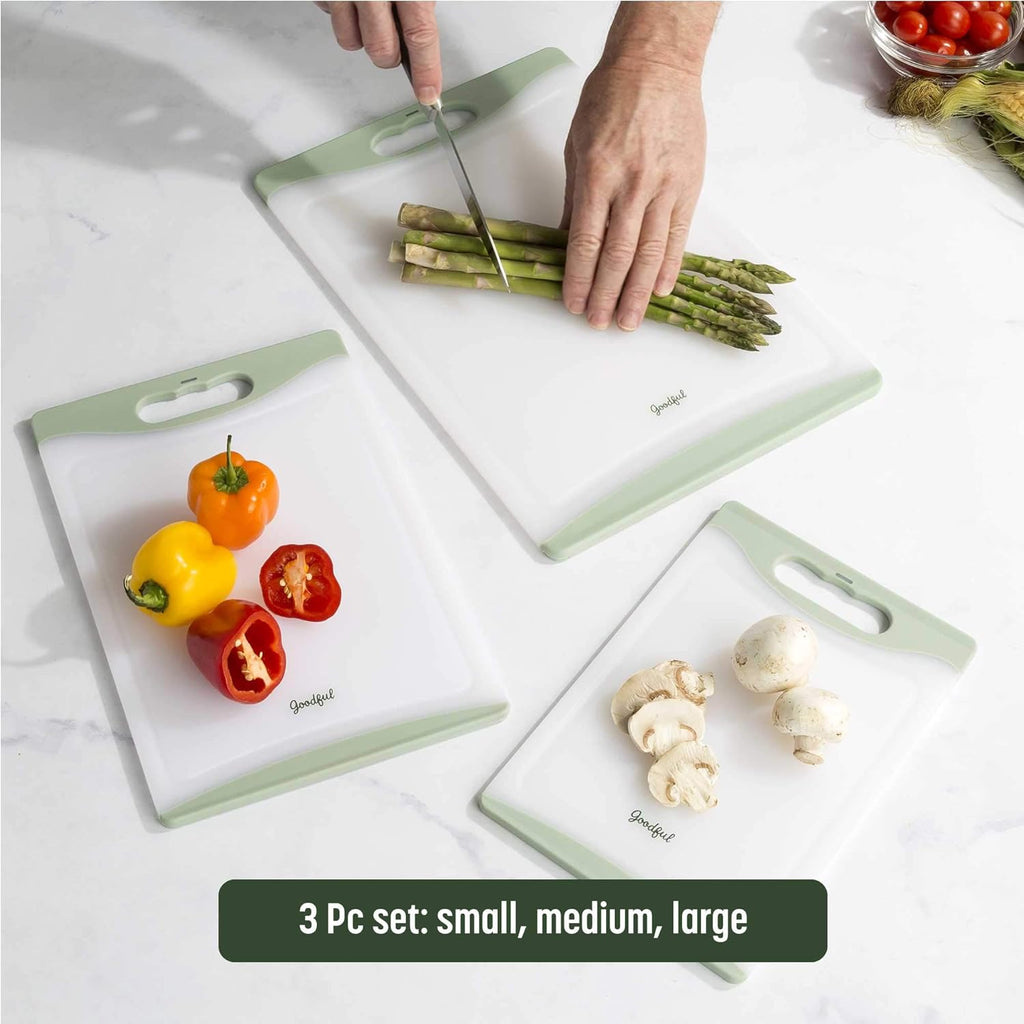 Premium 3-Piece Sage Cutting Board Set - Non-Slip Edges, Easy Grip Handles, BPA-Free, Non-Porous & Dishwasher Safe