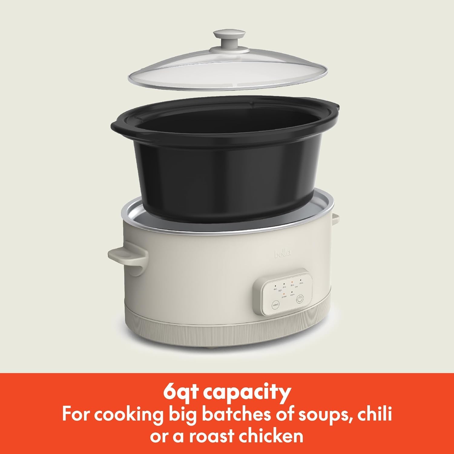 6.0 Qt Programmable Slow Cooker, Ceramic Nonstick Coating, Adjustable Temperature & Cooking Times, Dishwasher Safe Stoneware Pot & Tempered Glass Lid, Tangle Free Cord Wrap, Oatmilk