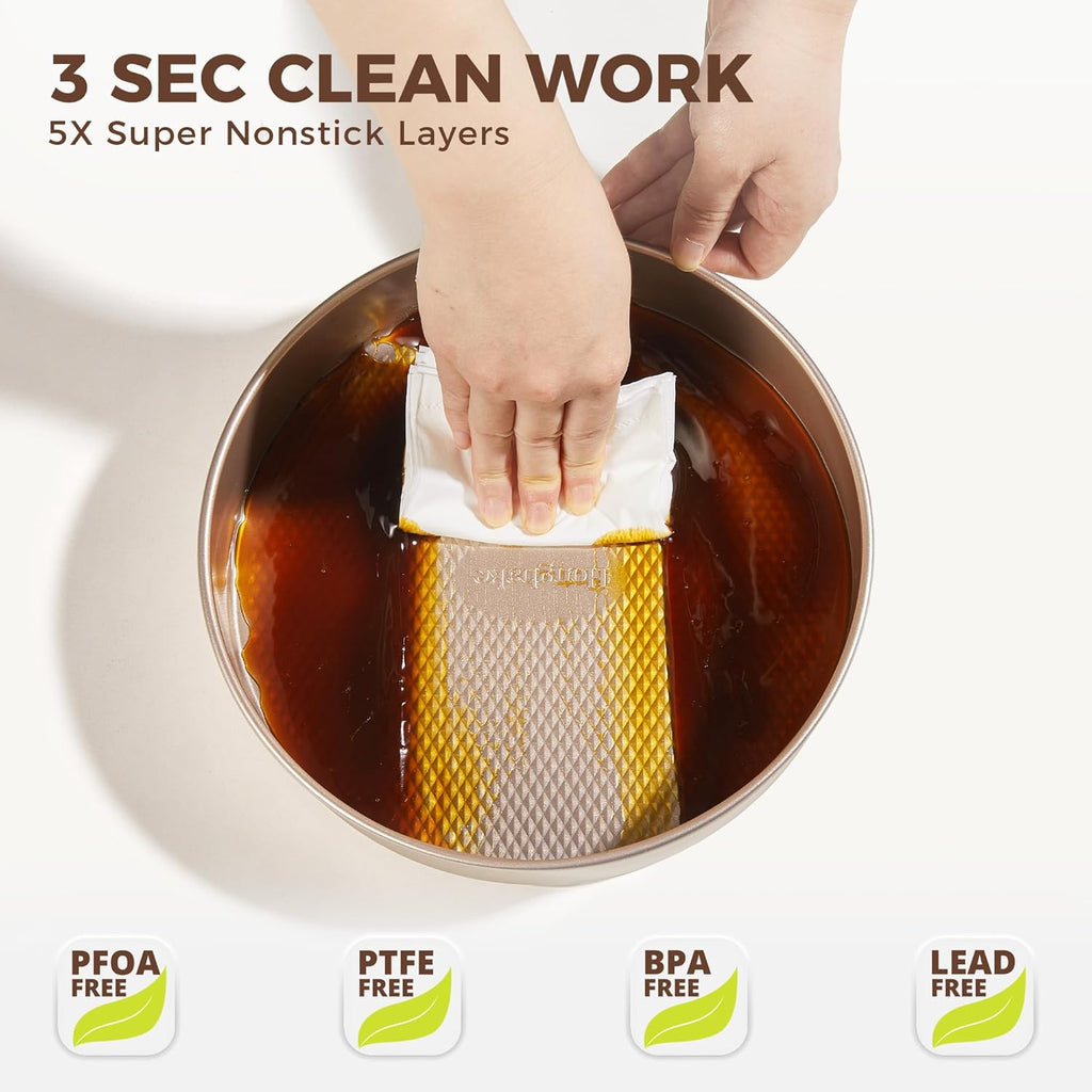 9-Piece Baking Pans Set Nonstick, Stackable Non Toxic Bakeware Sets with Diamond Texture, Oven Pan Set for Cooking, Includes Cookie Sheet with Rack, Cake Pan, Roasting Pan, Muffin Tin, Gold