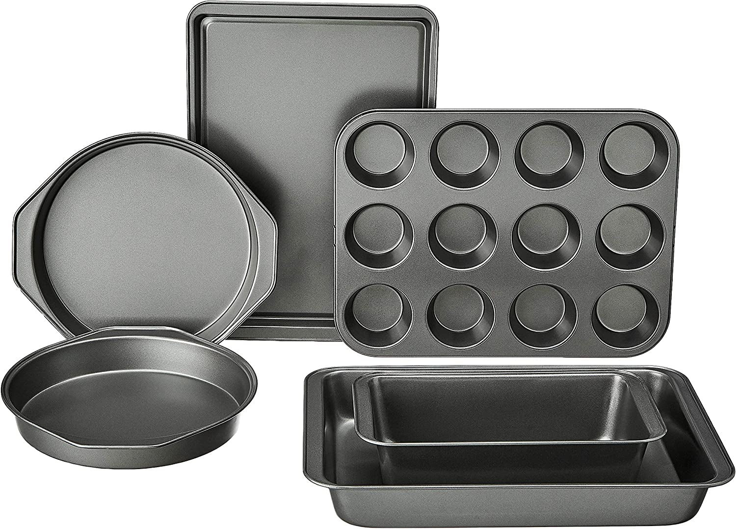 6 Piece Nonstick, Carbon Steel Oven Safe Bakeware Set with Cake, Muffin, Cookie, and Loaf Pans, 6 Piece, 16.25 X 11.75 X 6.25 Inches