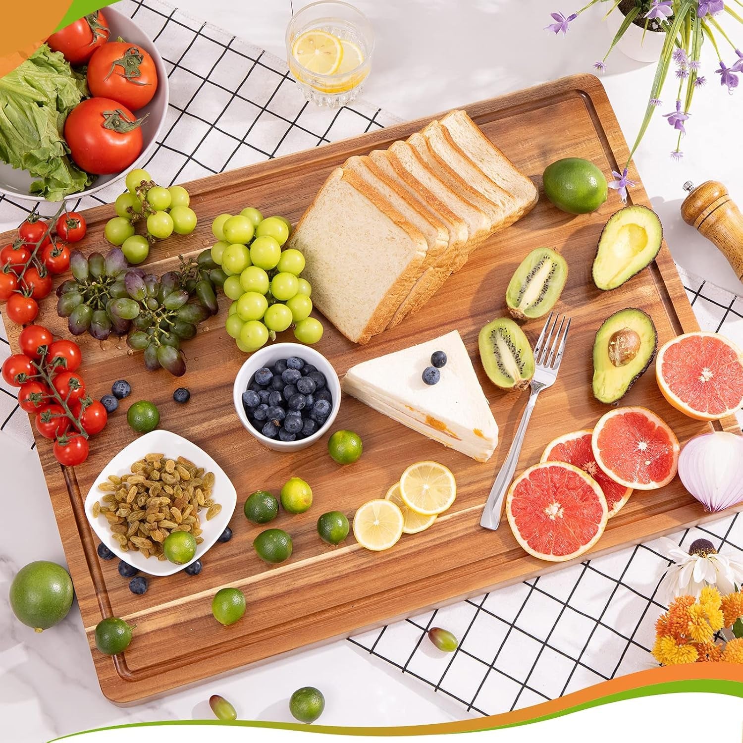 Premium Acacia Wood Cutting Board - Large Reversible Chopping Board for Meat, Fruits, and Veggies - Perfect for Charcuterie and Kitchen Prep!