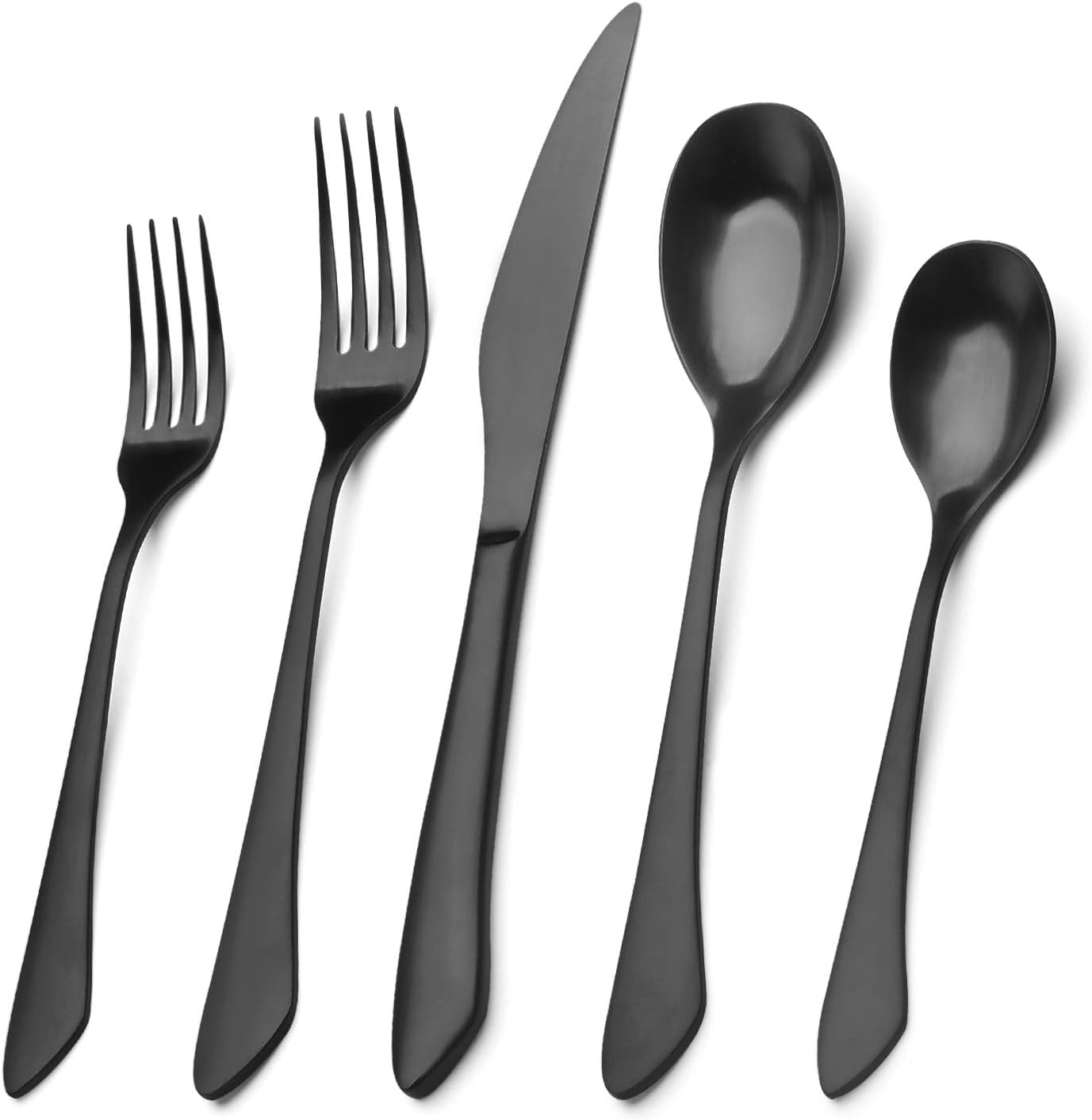 Stylish Matte Black Stainless Steel Flatware Set - 20-Piece Service for 4, Sleek Satin Finish, Dishwasher Safe Dining Essentials for Home & Restaurants