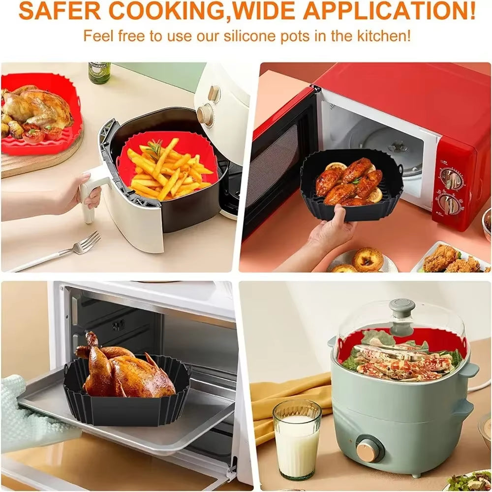 Reusable Silicone Air Fryer Pan Liner - Perfect Baking Tray for Pizza & Fried Chicken