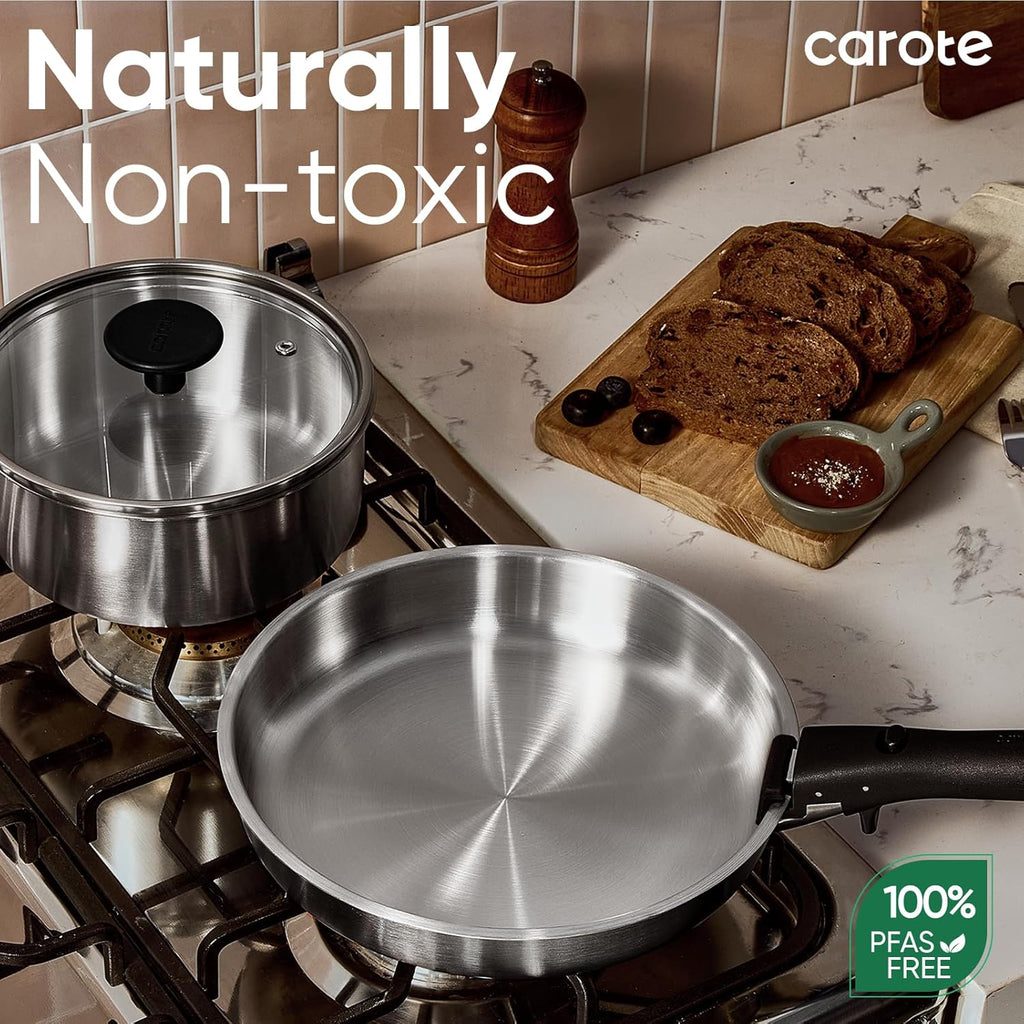 Pots and Pans Set, Stainless Steel Cookware Set Detachable Handle, 9Pcs Induction Kitchen Cookware Sets with Removable Handle, RV Cookware Set, Oven Safe