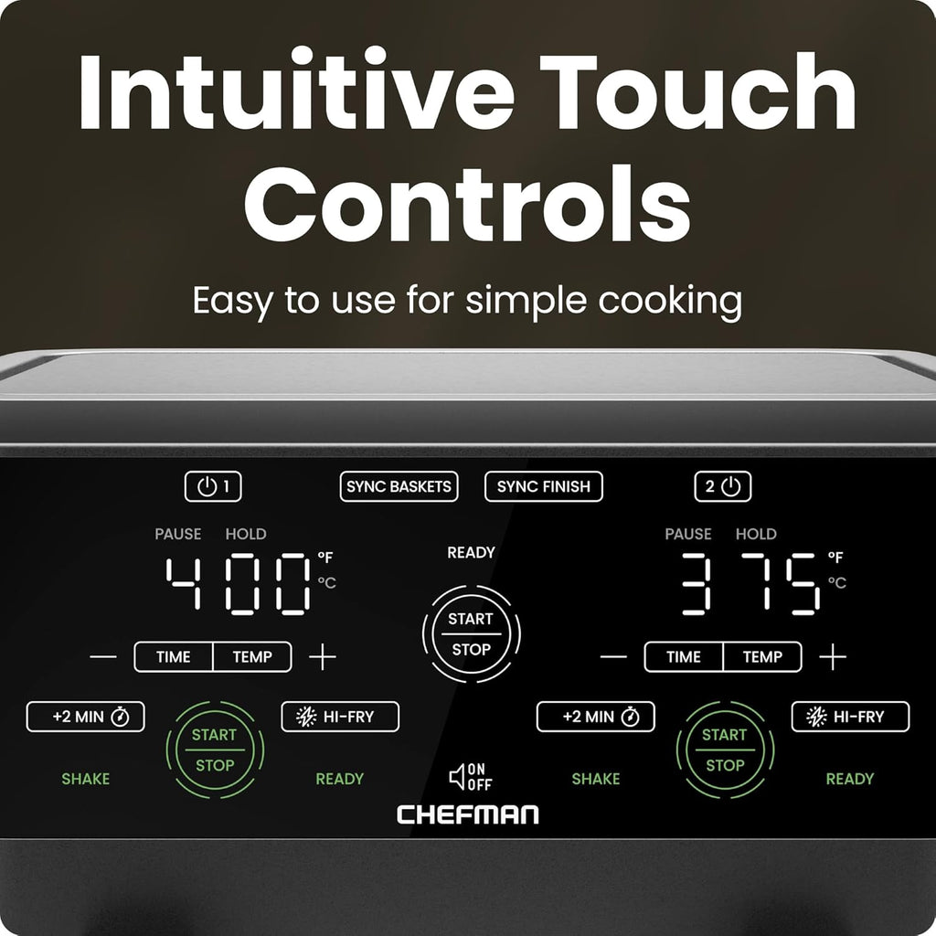 6 Quart Dual Basket Air Fryer Oven with Easy View Windows, Sync Finish, Hi-Fry, Auto Shutoff, 2 Independent 3Qt Nonstick Dishwasher Safe Frying Baskets, Digital Double Air Fryer - Black