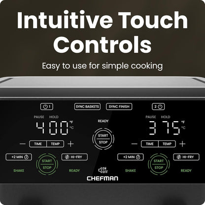 6 Quart Dual Basket Air Fryer Oven with Easy View Windows, Sync Finish, Hi-Fry, Auto Shutoff, 2 Independent 3Qt Nonstick Dishwasher Safe Frying Baskets, Digital Double Air Fryer - Black