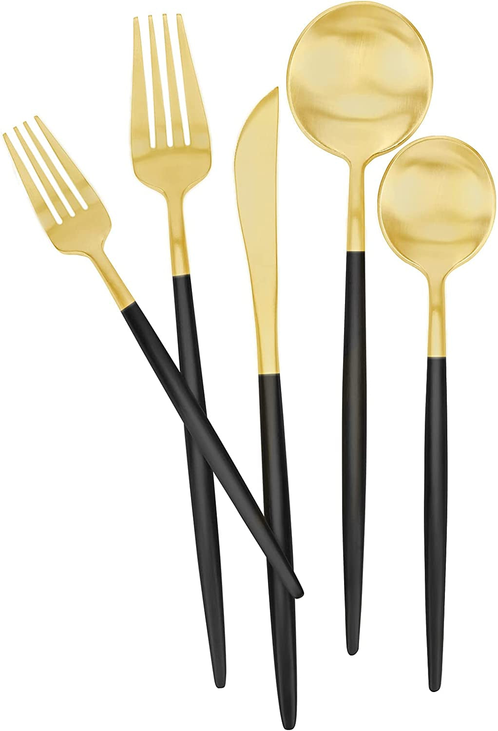Elegant Matte Black & Gold Stainless Steel Silverware Set - 30 Pieces, Service for 6, Dishwasher Safe Cutlery for Stylish Dining