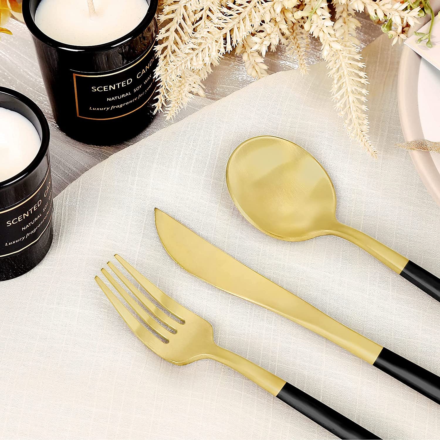 Elegant Matte Black & Gold Stainless Steel Silverware Set - 30 Pieces, Service for 6, Dishwasher Safe Cutlery for Stylish Dining
