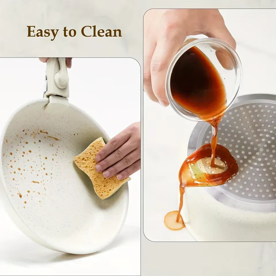 12Pcs White Granite Ceramic Nonstick Cookware Set Induction Pots Pans with Spoons Frying Pans & Saucepans