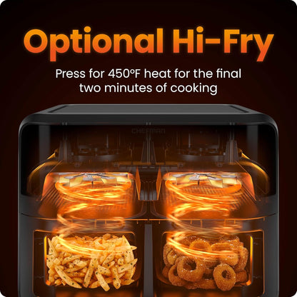 6 Quart Dual Basket Air Fryer Oven with Easy View Windows, Sync Finish, Hi-Fry, Auto Shutoff, 2 Independent 3Qt Nonstick Dishwasher Safe Frying Baskets, Digital Double Air Fryer - Black