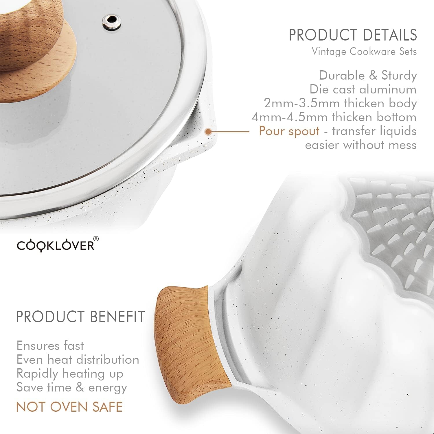 Nonstick Induction Cookware Set - 100% PFOA Free Pots and Pans with Cooking Utensil Pack, 13 Pieces - White