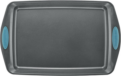Bakeware Nonstick Cookie Pan Set, 3-Piece, Gray with Agave Blue Grips