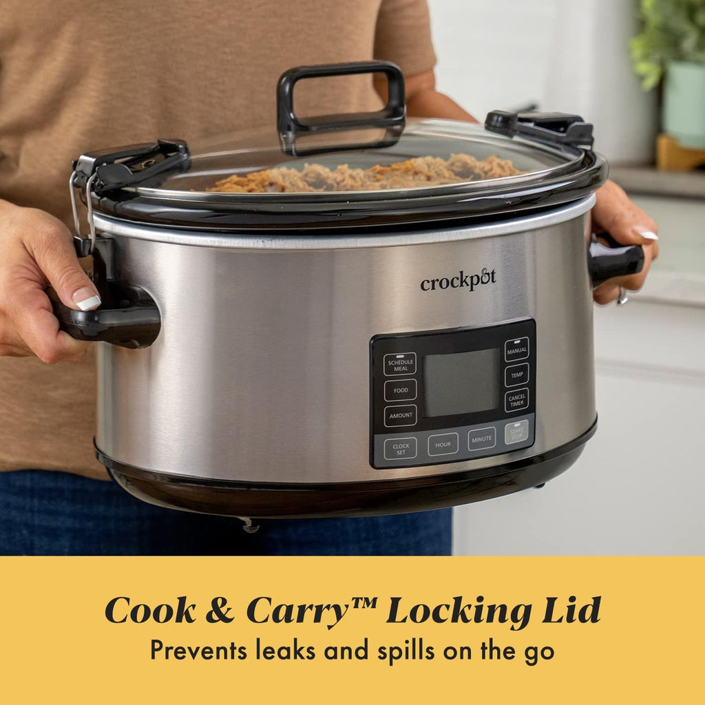7-Quart Slow Cooker, Portable Programmable with Timer, Locking Lid, Stainless Steel; an Essential Kitchen Appliance, Perfect for Families and Gatherings