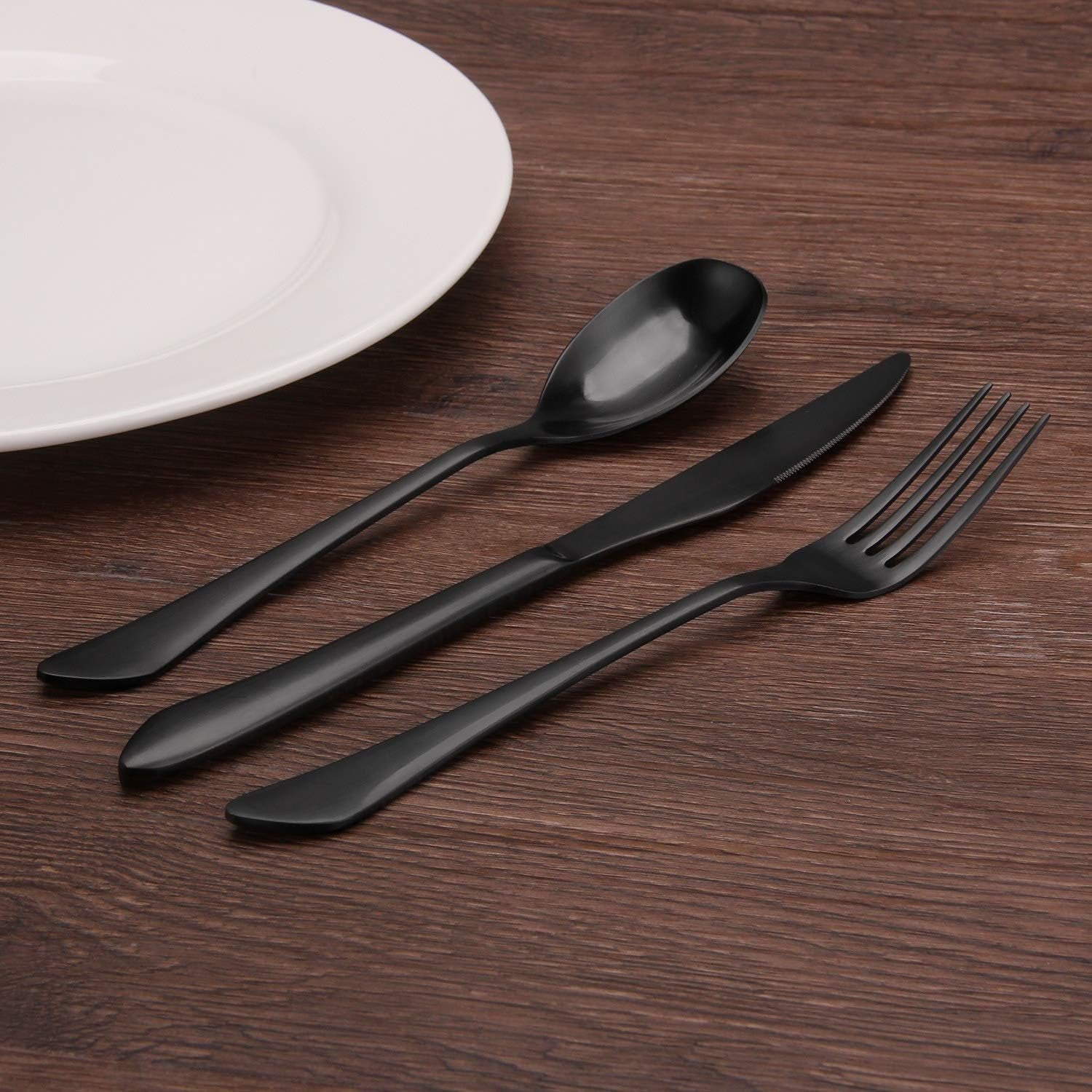 Stylish Matte Black Stainless Steel Flatware Set - 20-Piece Service for 4, Sleek Satin Finish, Dishwasher Safe Dining Essentials for Home & Restaurants