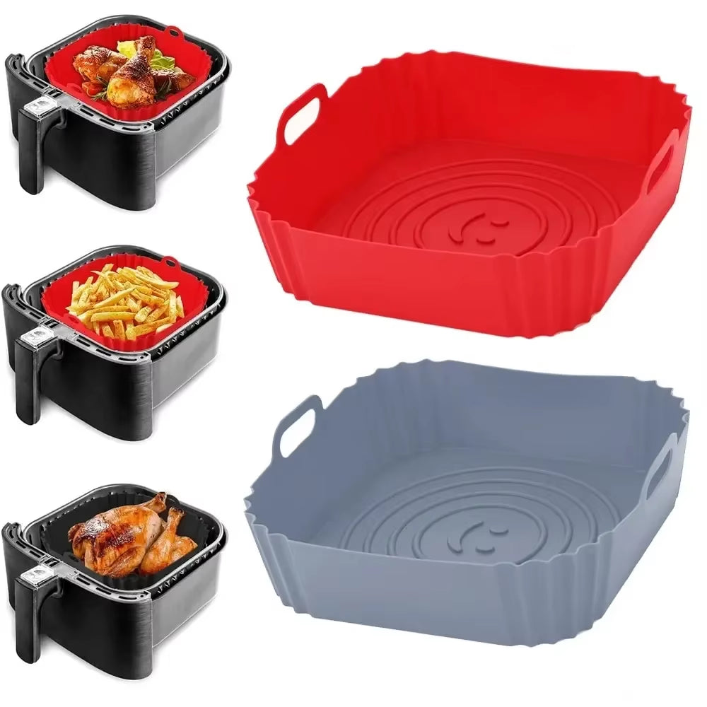 Reusable Silicone Air Fryer Pan Liner - Perfect Baking Tray for Pizza & Fried Chicken