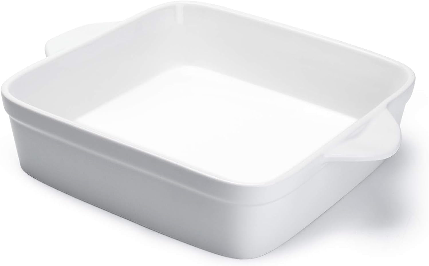 8X8 Inch Square Porcelain Baking Dish with Double Handles - Non-Stick Oven Casserole Pan for Brownie, Lasagna, Roasting - Great for Serving or Cooking
