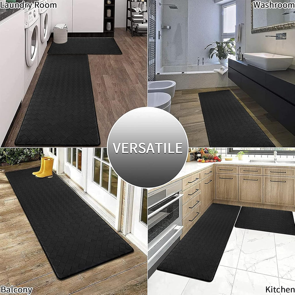 anti Fatigue Kitchen Mat Set of 2 Non Slip Kitchen Rug Runner Cushioned Kitchen Floor Mats 17"X47"+17"X30" Comfort Standing Mat Waterproof Kitchen Carpet