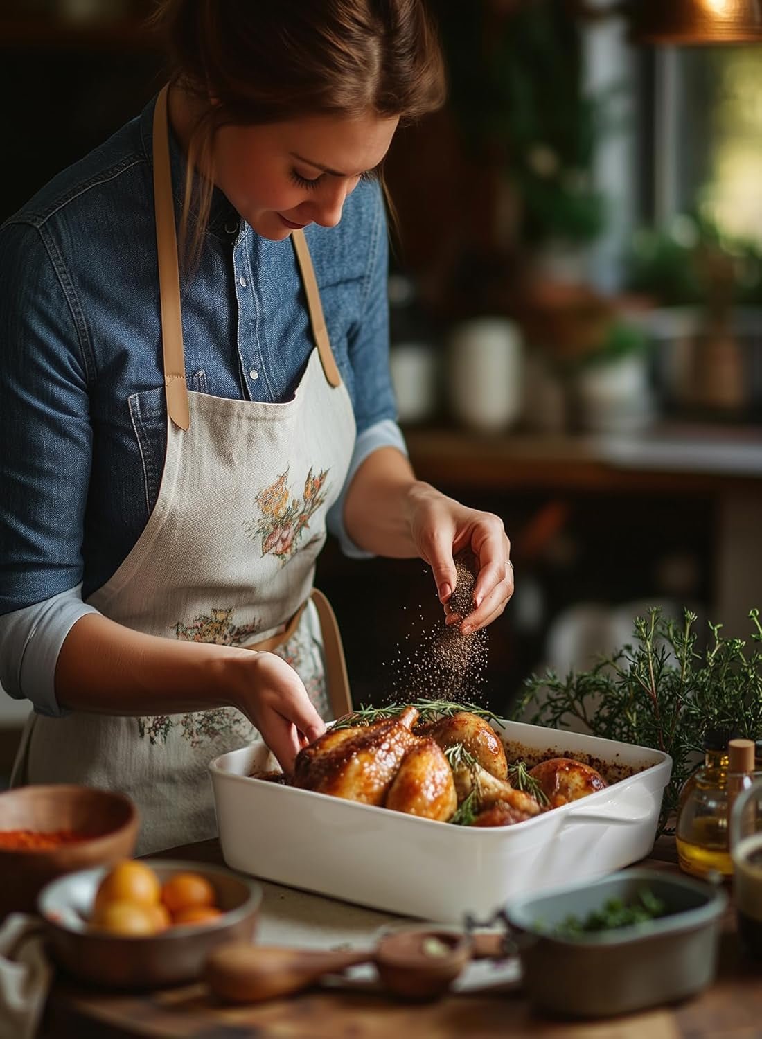8X8 Inch Square Porcelain Baking Dish with Double Handles - Non-Stick Oven Casserole Pan for Brownie, Lasagna, Roasting - Great for Serving or Cooking