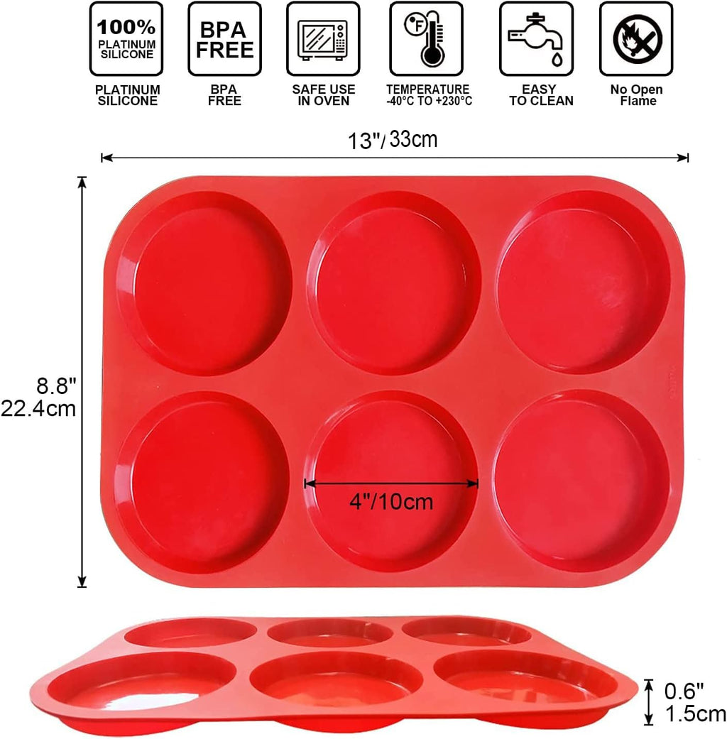 Silicone Muffin Top Pans for Baking 4Inch Jumbo Size, Perfect Results Premium Non-Stick Bakeware Egg Baking Pan, Great for Eggs, Hamburger Bun, Muffin Top and More, Food Grade & BPA Free, 1Pc