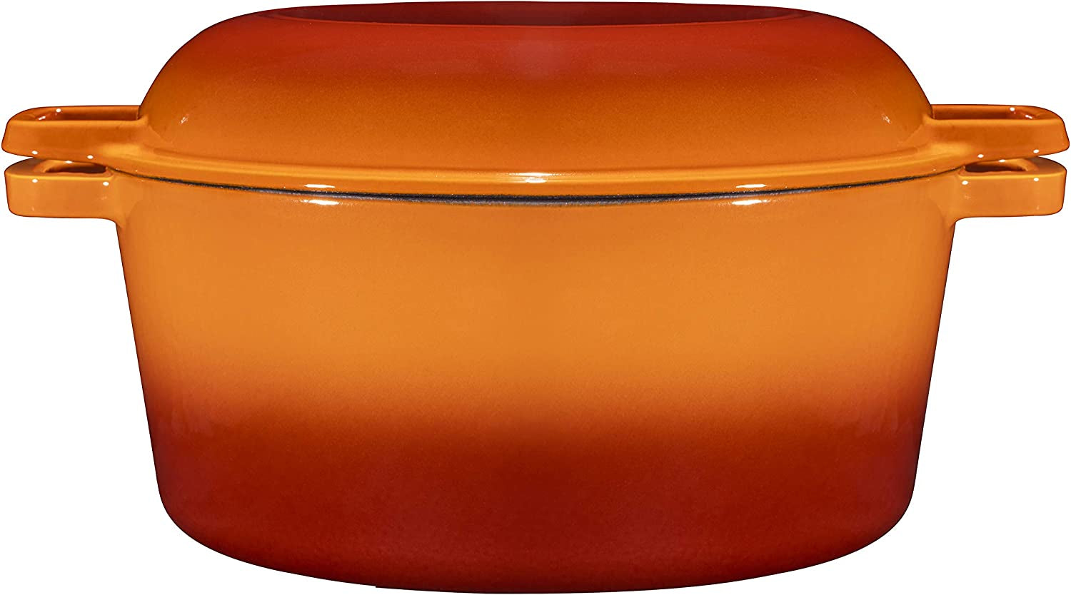 2-In-1 Enamel Cast Iron Dutch Oven with Handles - Crock Pot Pumpkin Spice Orange Cast Iron Pot with Skillet Lid-All-In-1 Cookware Braising Pan for Casserole Dish-5 Quart Pumpkin Spice Orange