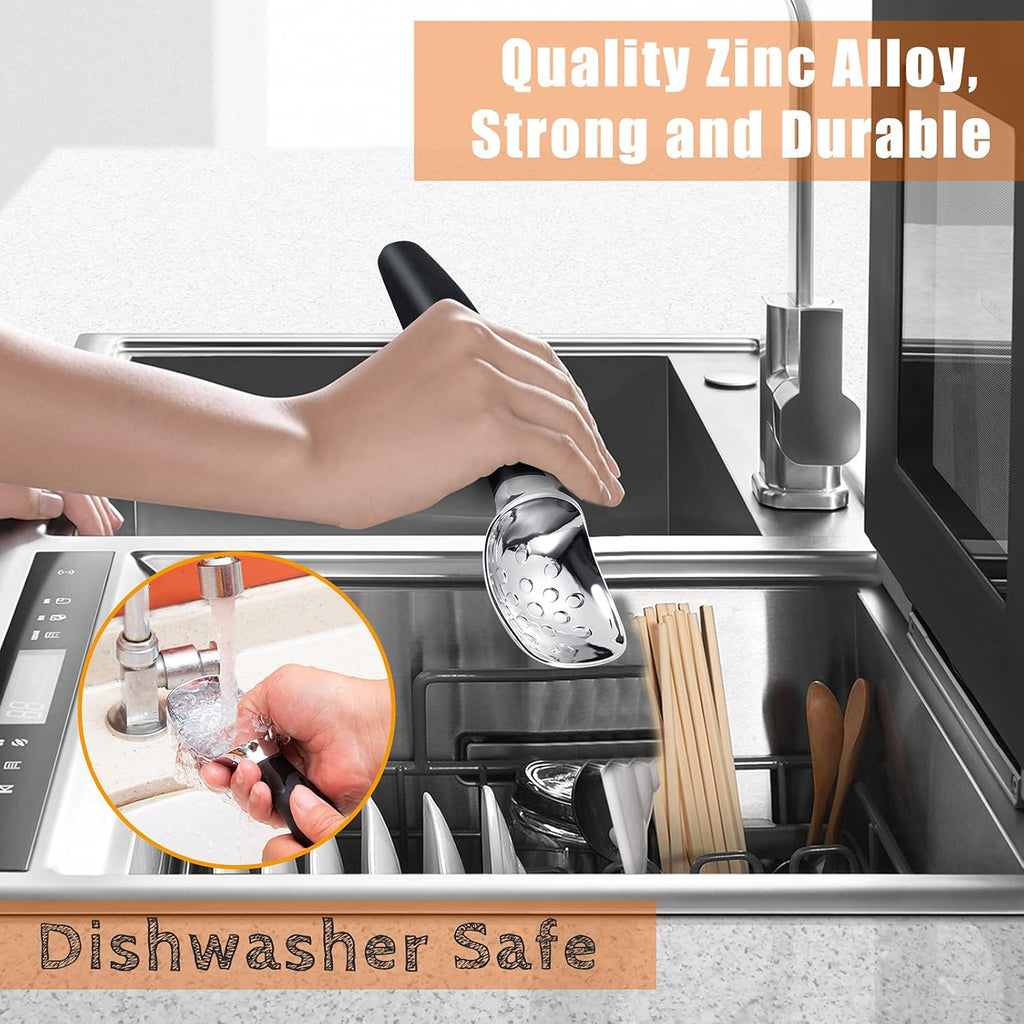 Professional Ice Cream Scoop with Ergonomic Anti-Slip Handle - Rust-Proof Zinc Alloy, Anti-Freeze Design for Home & Commercial Use (Black)